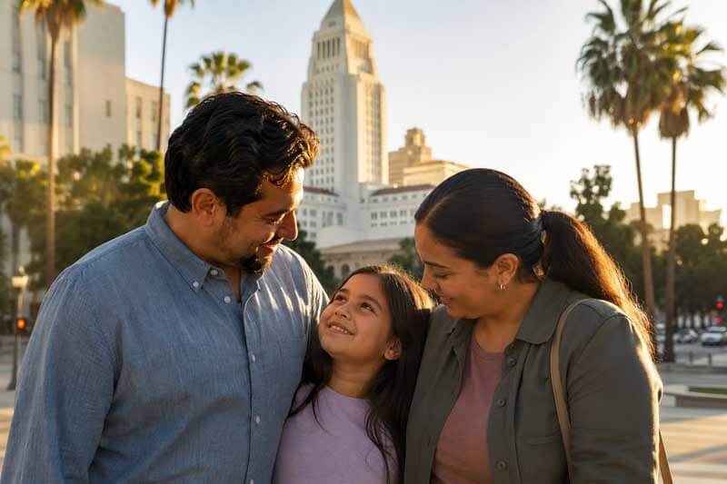 Familia inmigrante recibe orientación de un abogado sobre una posible orden de deportación en Los Ángeles