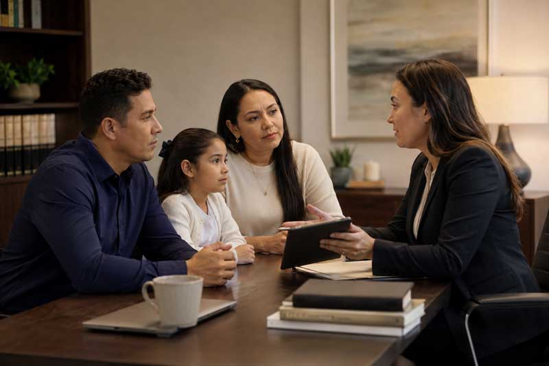 Familia venezolana consulta con una abogada sobre alternativas migratorias después del TPS