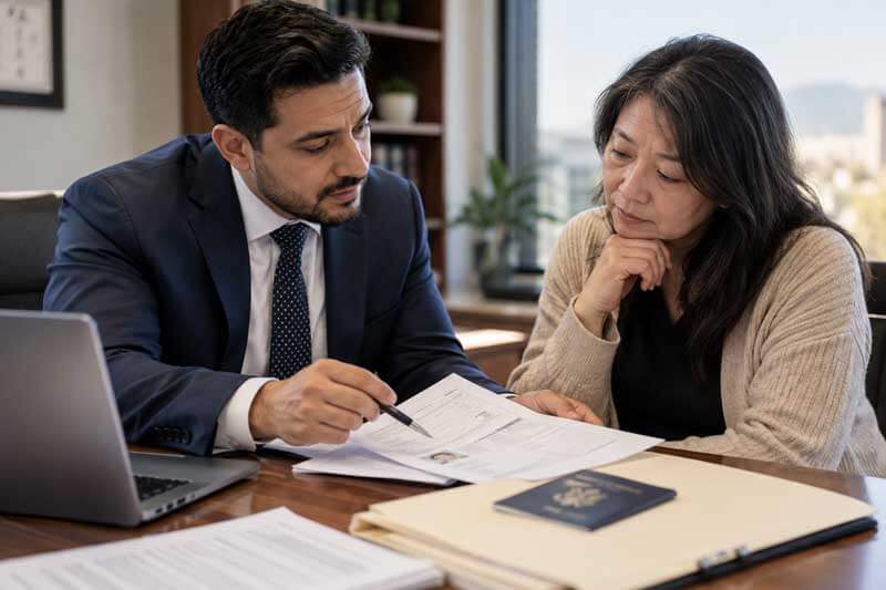 Attorney reviewing immigration documents for a possible Green Card with TPS