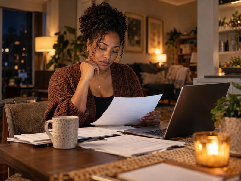 Black woman reviewing documents at home amid possible changes to her immigration status.
